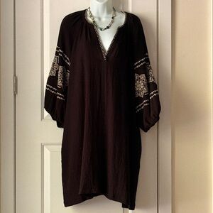 Calypso St. Barth black Embroidered Tunic or dress. Pink and aqua thread. Nwot